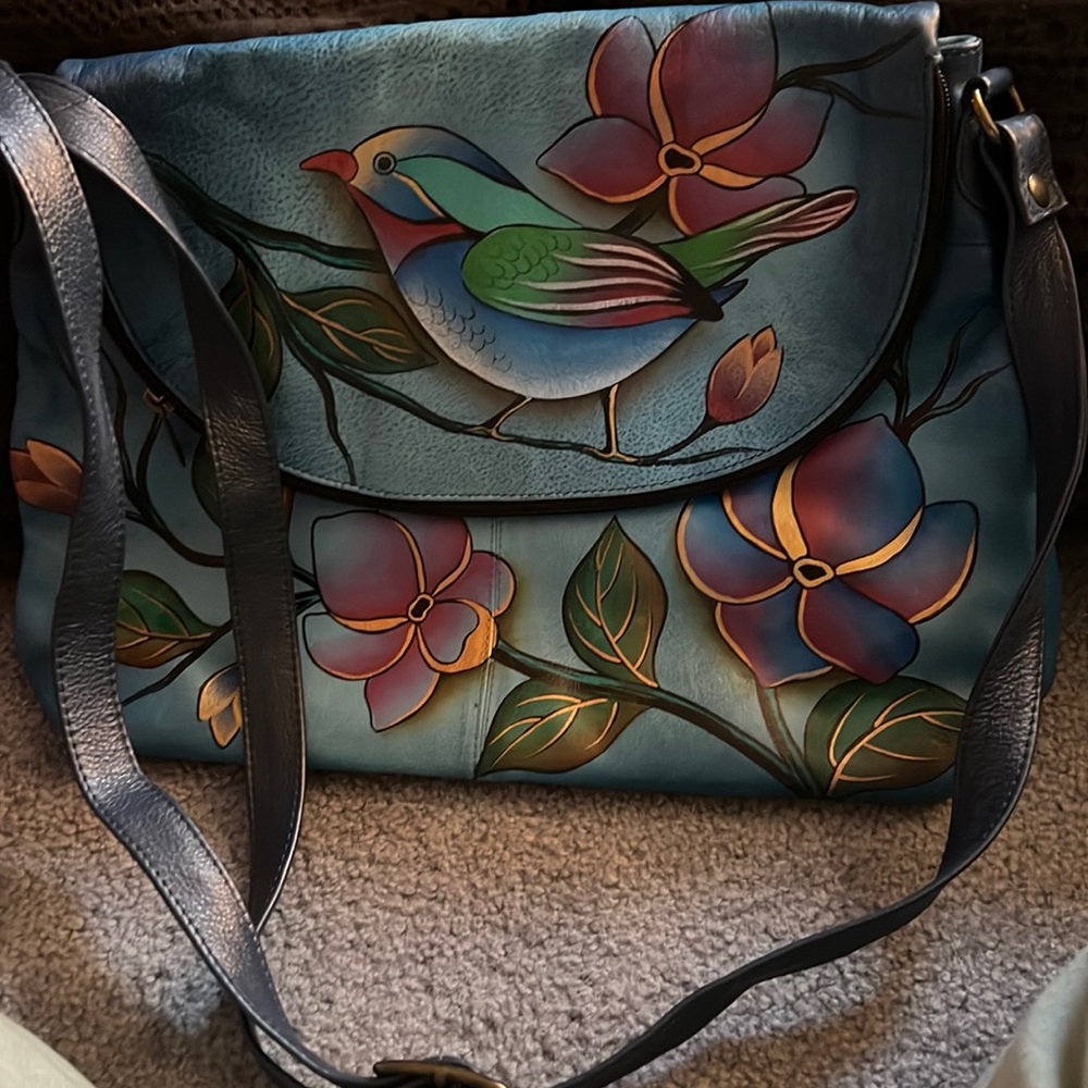 Blue bag with birds